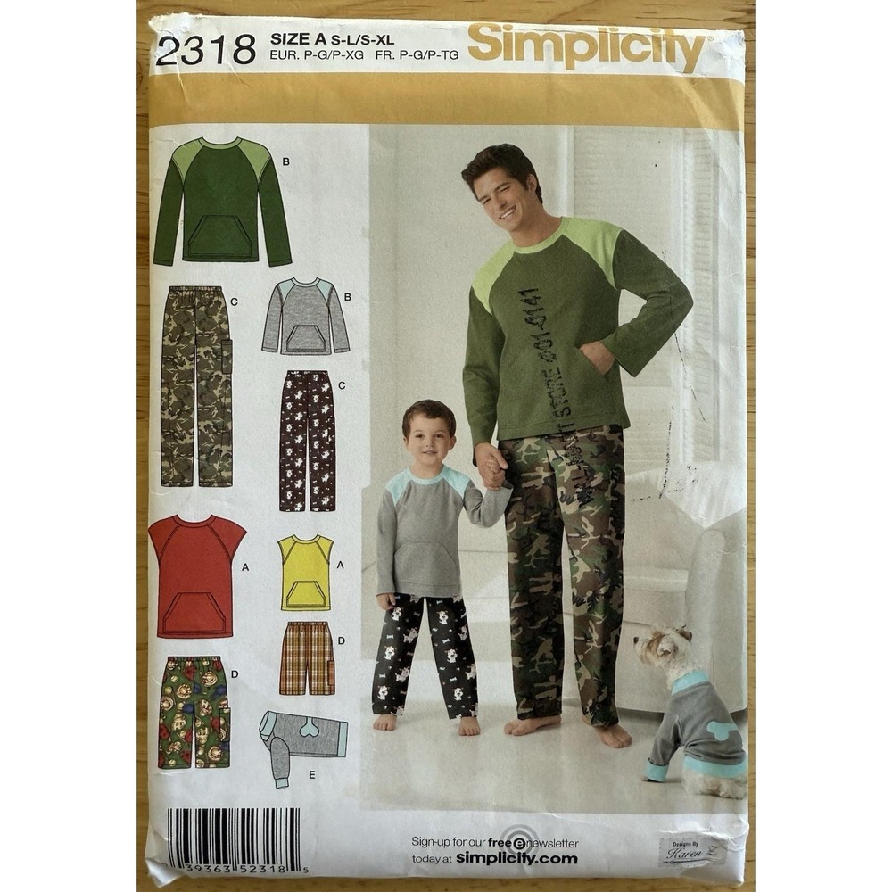 Simplicity‎ 2318 Pants or Shorts & Knit Top Boy's S-L, Men's S-XL, Dog Top Uncut